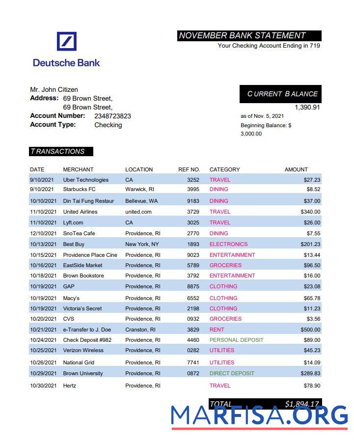 Blank Germany Deutsche bank statement easy to fill template in Excel and PDF format